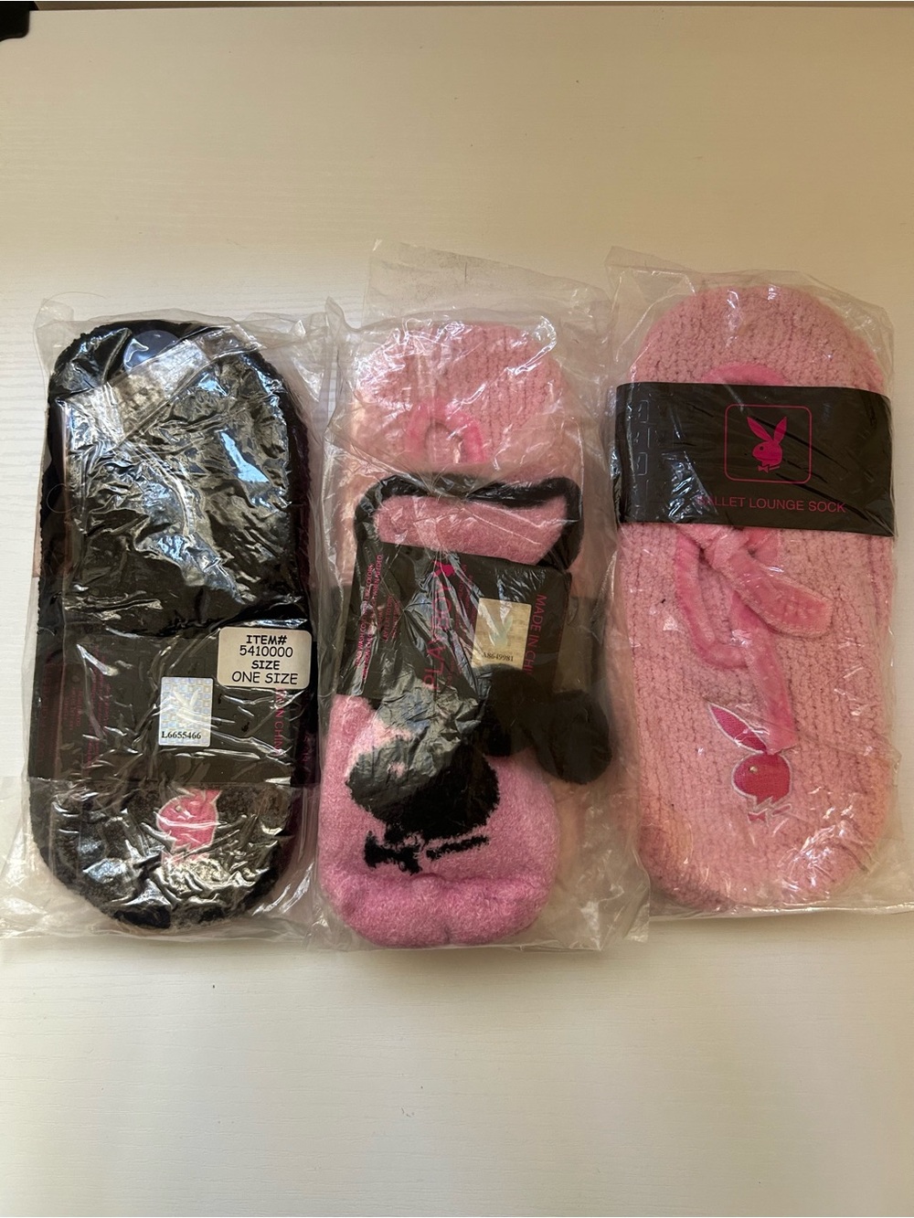 Playboy Pink & Black Plush Slipper Socks Trio